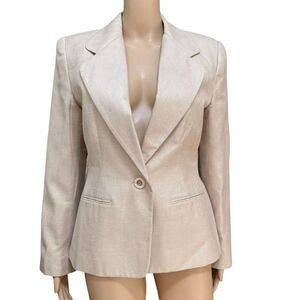 Ann May vintage 100% woven silk beige oatmeal color blazer jacket size 4